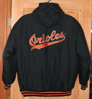 Vintage Baltimore Orioles Starter Jacket Coat L Black Hooded Quilted Lining