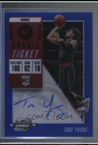 Trae Young Contenders Optic Blue Prizm 99,  On Card Auto,  Panini