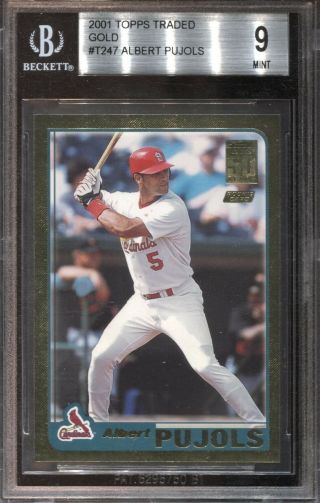 Albert Pujols Bgs 9 2001 Topps Traded Baseball T247 Gold Rookie Rc /2001 7890