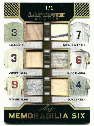 2019 Leaf Ultimate True 1/1 One Of One Ruth/mantle/williams/mize/snider/musial