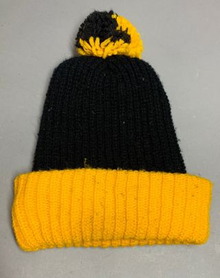 Vintage 70s 80s NFL PITTSBURGH STEELERS Knit Beanie Hat Cap Pom Black Yellow 3