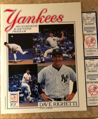 Ny Yankees 1989 Scorebook/program With 2 Tickets/2 Autographs