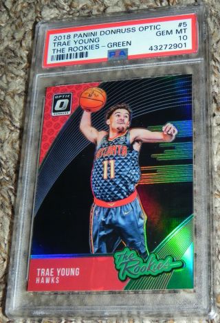 2018 - 19 Trae Young Optic The Rookies Green Refractor Prizm Psa 10 3/5 Pop 1