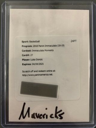 2018 - 19 Luka Doncic Acetate Auto Immaculate Moments /99