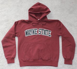 Vtg 90s Champion Wayne State Warriors Hoodie Sweatshirt Small S Maroon Stitched