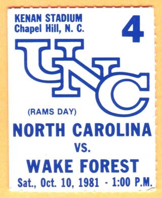 10/10/81 North Carolina Vs.  Wake Forest Football Ticket Stub