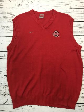 Vtg Nike Team Ohio State Buckeyes Mens Size Large Red Silk Blend Sweater Vest