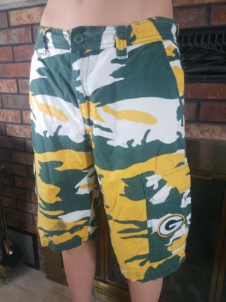 Green Bay Packers Nfl Football Team Camoflage Camo Cargo Shorts Mens Size 34