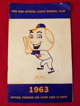 N.  Y.  Mets Baseball Team 1963 Official Program And Score Card