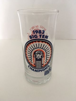 1984 Rose Bowl Illinois Fighting Illini Chief 1983 Big Ten Champions Glass Vtg