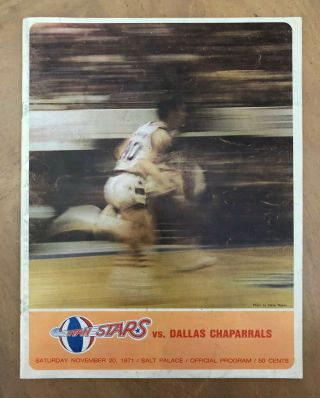 1971 - 72 Aba Dallas Chaparrals @ Utah Stars Basketball Program - Vintage 11/20/71