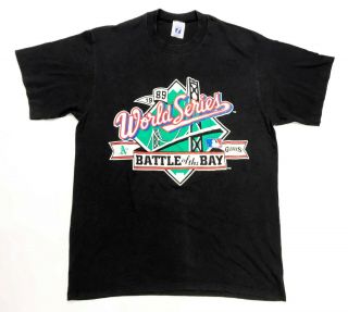 Vintage Logo 7 1989 Mlb World Series Battle Of The Bay 50/50 T - Shirt Black L Usa