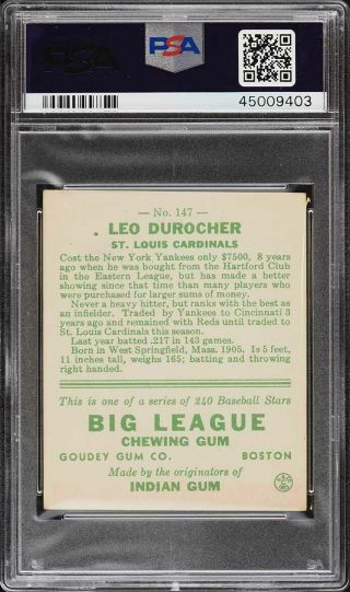 1933 Goudey Leo Durocher 147 PSA 5.  5 EX,  (PWCC) 2