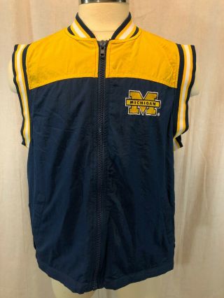 Vtg Starter University Of Michigan Wolverines Full Zip Nylon Vest Large U Of M