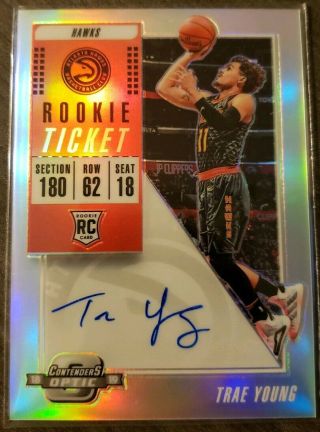 2018 Trae Young Contenders Optic Prizm Auto Silver Holo Rookie Ticket On Card Sp