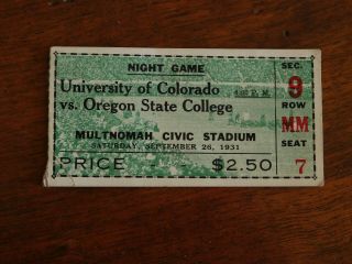 Vintage University Of Colorado Vs Oregon State College Football Ticket 1931
