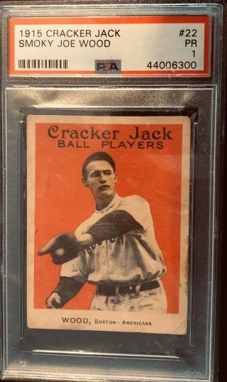 1915 Cracker Jack Smoky Joe Wood Psa 1 Absolutely Spectacular And Desirable Card