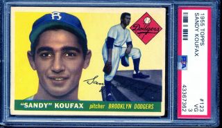 1955 Topps Sandy Koufax 123 Psa 3 Vg Brooklyn Dodgers