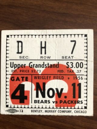 1956/green Bay Packers @ Chicago Bears/nfl Ticket Stub/bart Starr Rookie Qb