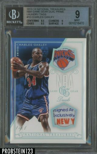 2013 - 14 National Treasures Charles Oakley Dual Knicks Logo Patch 1/1 Bgs 9