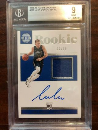 2018 - 19 Panini Encased Luka Doncic Rookie Patch Auto Rpa 13/99 9 Mint; 10 Sig