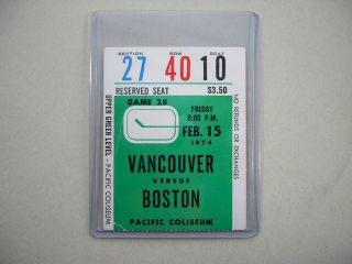 1973/74 Vancouver Canucks Boston Bruins Nhl Hockey Ticket Stub Bobby Orr