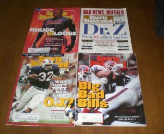 4 Sports Illustrated Buffalo Bills Covers - Bruce Smith - O.  J.  Simpson