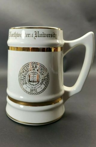 Northwestern University Vintage Ceramic Beer Mug Stein Gold Trim Mid Century EUC 2
