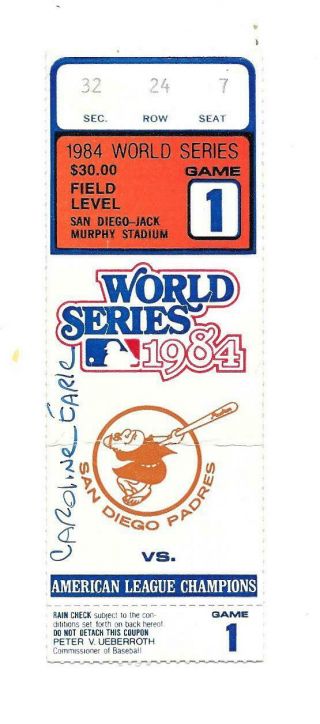 San Diego Padres - 1984 World Series Game 1 Ticket Vs The Detroit Tigers