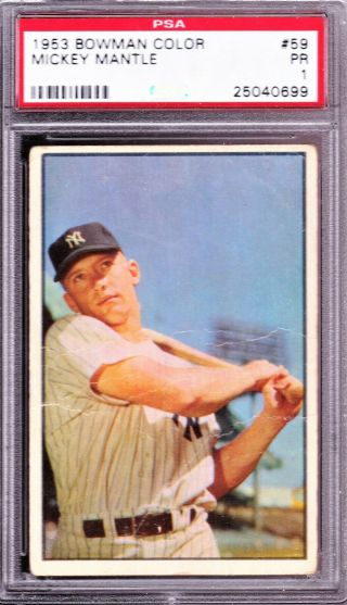 1953 Bowman Color 59 Mickey Mantle Yankees - Psa 1 ? No Missing Paper,  Centered