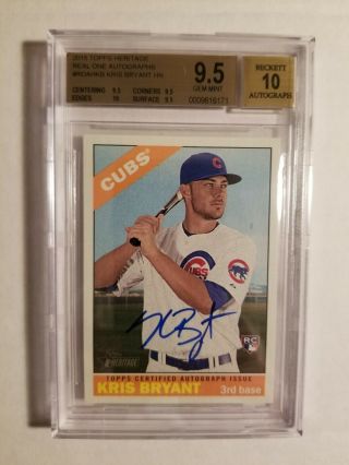 2015 Topps Heritage Kris Bryant Rookie Auto Bgs 9.  5 Real One Autograph Rc Cubs