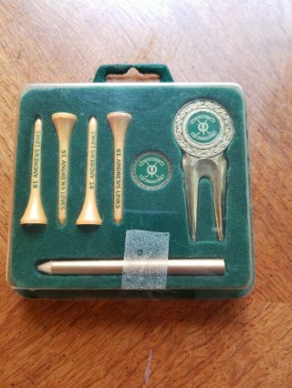 St.  Andrews Old Course Divot Tool,  Ball Marker Tees And Pencil (scotland Golf)