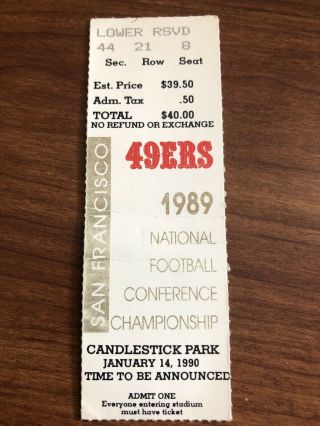 1989/nfc Championship Game/ticket Stub/san Francisco 49ers Vs Los Angeles Rams