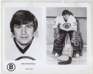 Ken Broderick 1974 - 75 Boston Bruins Team Issue 8x10 Nhl Photograph Wha