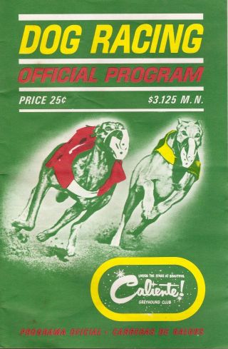 Caliente Racetrack Tijuana Mexico Greyhound Racing Program 1967