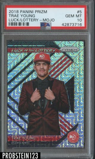 2018 - 19 Panini Prizm Mojo Luck Of The Lottery 5 Trae Young Rc 5/25 Psa 10
