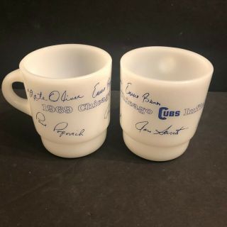 Set Of 2 Fire King 1969 Chicago Cubs Infield Mugs,  Ernie Banks Ron Santo Vg - Ex
