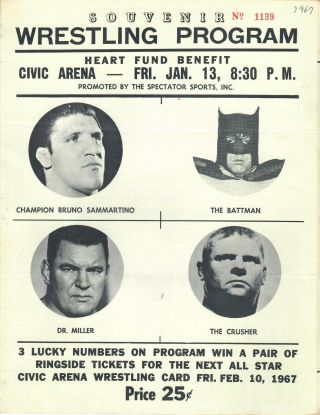 Pittsburgh Wrestling Program: Bruno Sammartino,  The Crusher,  Bill Miller