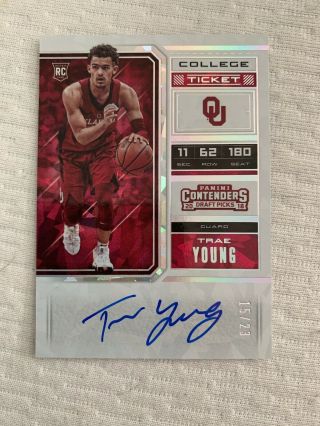 Trae Young 2018 Panini Contenders Cracked Ice Autograph Auto Rc ’d 15/23 Rookie