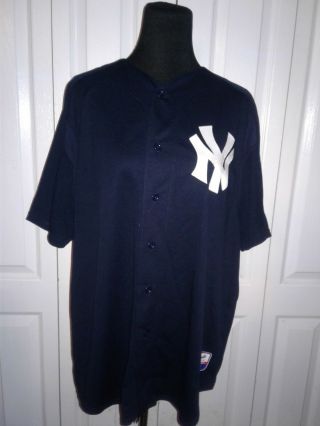 Vintage Majestic Mlb York Yankees Button Down Baseball Jersey Xl Blue
