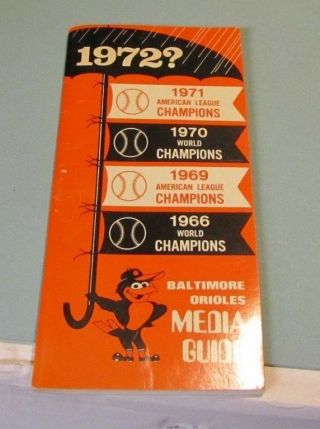 1972 Baltimore Orioles Baseball Media Guide 3 Time Defending Al Champions