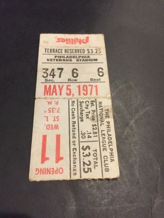 1971 Philadelphia Phillies Veterans Stadium May 5,  1971 Vs Cardinals Ticket