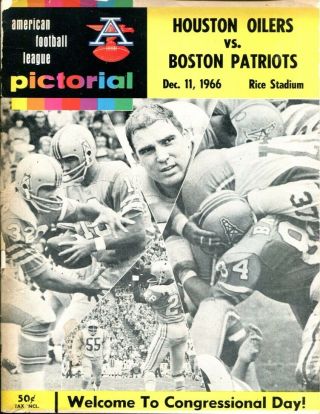 1966 Houston Oilers V Boston Patriots Program 12/11 Rice Stadium Vg 48736b3