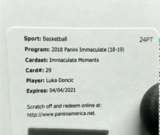Luka Doncic Auto Rc 2018 - 19 Panini Immaculate Moments Acetate Redemption Mavs 