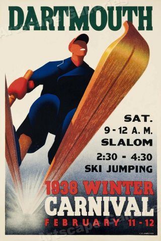 1938 “dartmouth Winter Carnival” Vintage Style Ski Jump Poster - 16x24