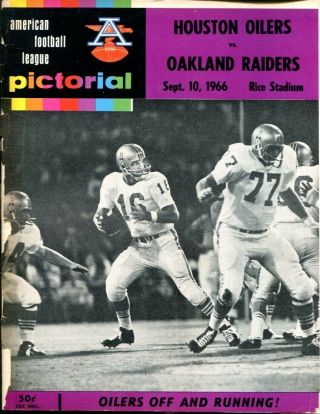 1966 Houston Oilers V Oakland Raiders Program 9/10 Rice Stadium Vg 48734b3