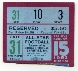 1952 College All Star Vs.  Los Angeles Rams Football Ticket Stub Soldier Field