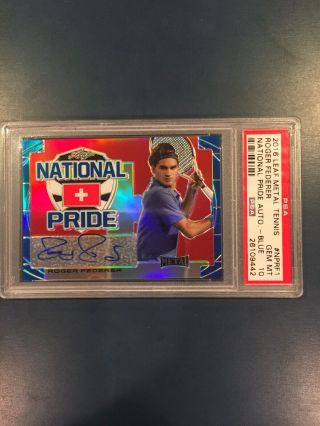 2016 Leaf Metal Tennis National Pride Autograph Blue X/10 Roger Federer Psa 10
