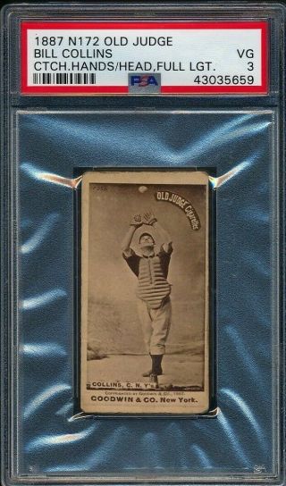 1887 N172 Old Judge Bill Collins York Giants Psa 3 Vg Catcher Pose 84 - 7