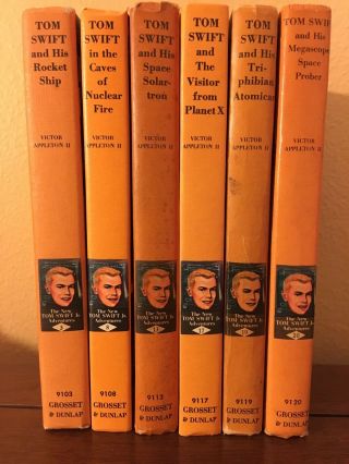 6 Awesome Set Of Tom Swift Jr.  Adventure Books - Hb 3 8 13 17 19 20 Yellow Hb Pc